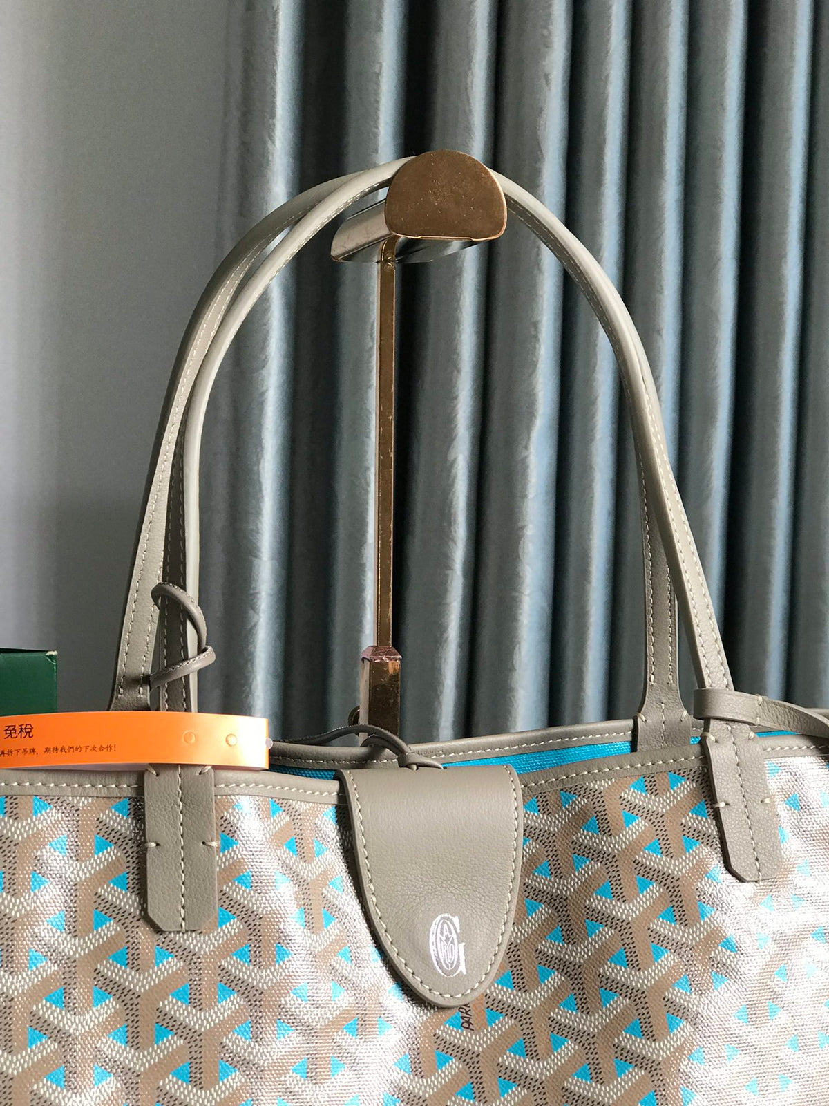 SAINT LOUIS PM 40 IN GREY MIX BLUE GOYARDINE CANVAS AND CALFSKIN