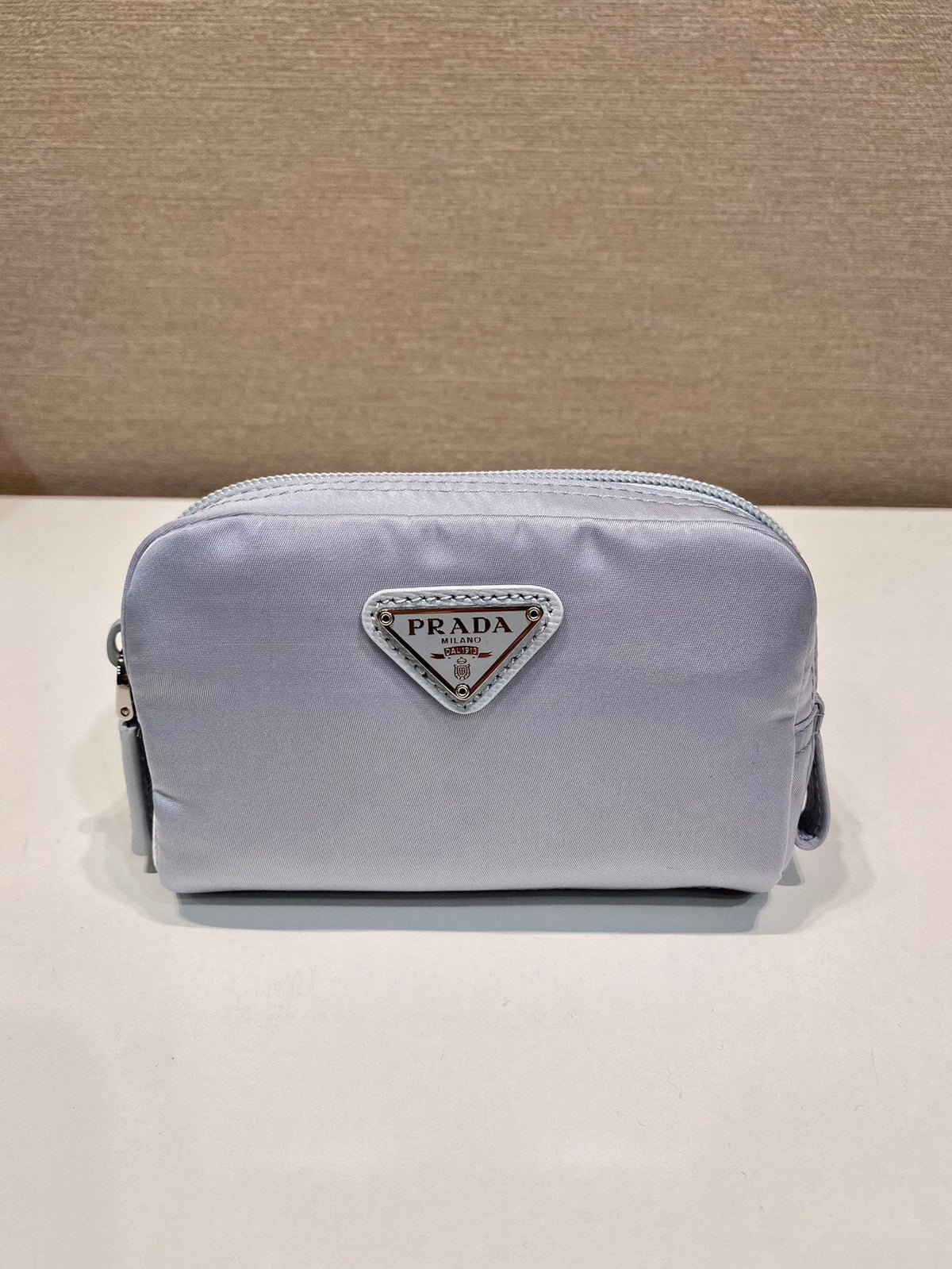 PRADA CLUTCH 12 IN LIGHT GREY RE-NYLON