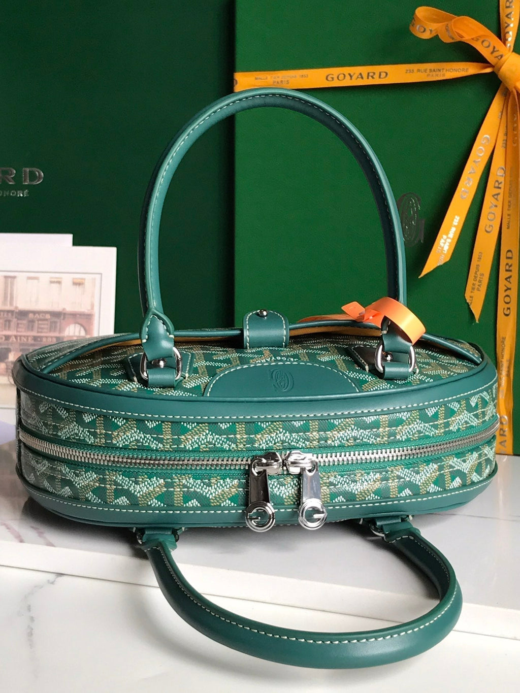 SAINT JEANNE MINI BAG 26 IN GREEN GOYARDINE CANVAS AND CALFSKIN