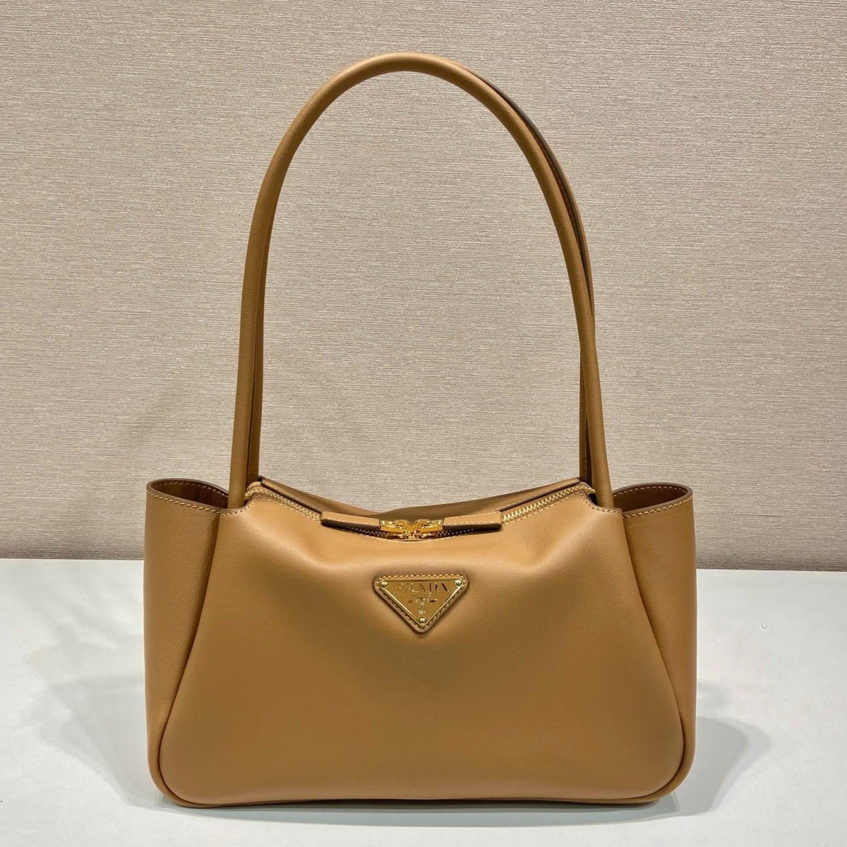 PRADA 28 LARGE BEIGE CALFSKIN HANDBAG