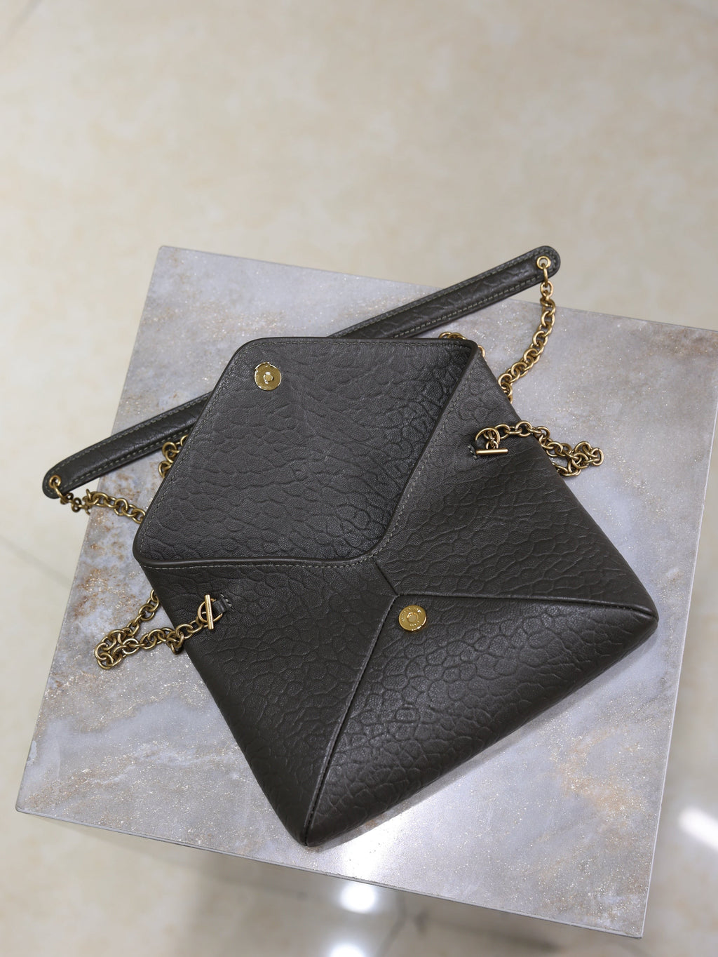 YSL 25S CALYPSO MINI 19 IN CHARCOAL GRAY LAMBSKIN GOLD HARDWRE