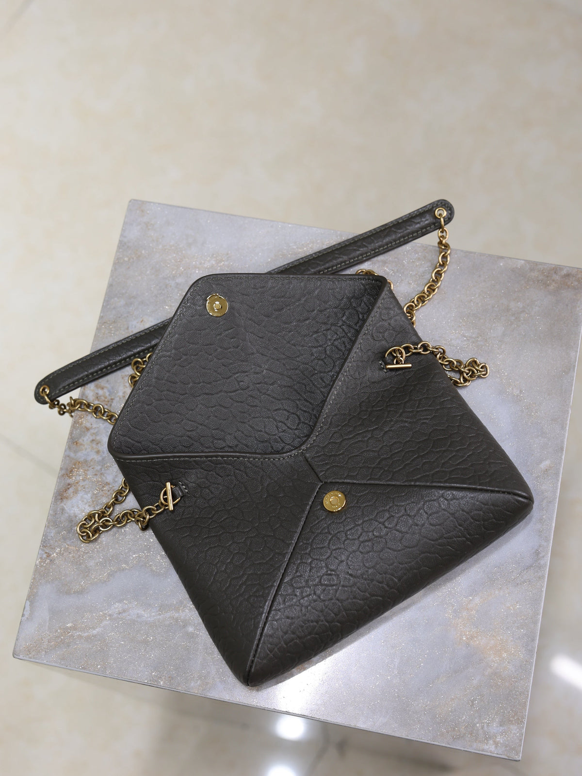 YSL 25S CALYPSO MINI 19 IN CHARCOAL GRAY LAMBSKIN GOLD HARDWRE