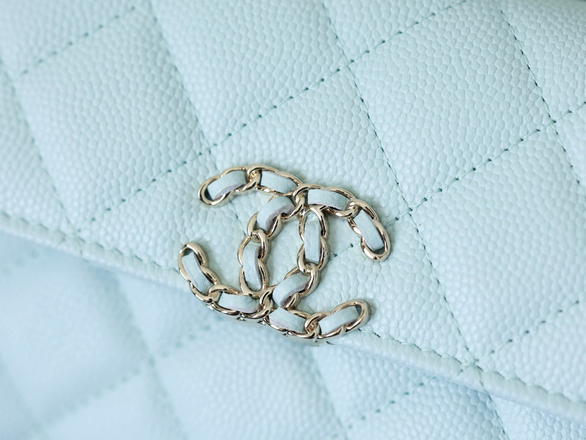 CHANEL 25S KELLY IN PASTEL BLUE LAMBSKIN WITH SILVER HARDWARE