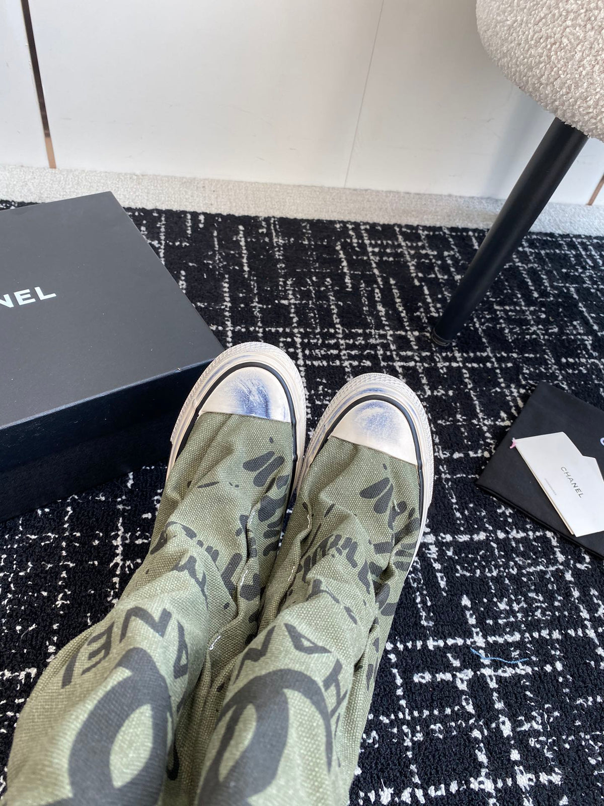 CHANEL HIGH BOOTS IN ARMY GREEN CANVAS