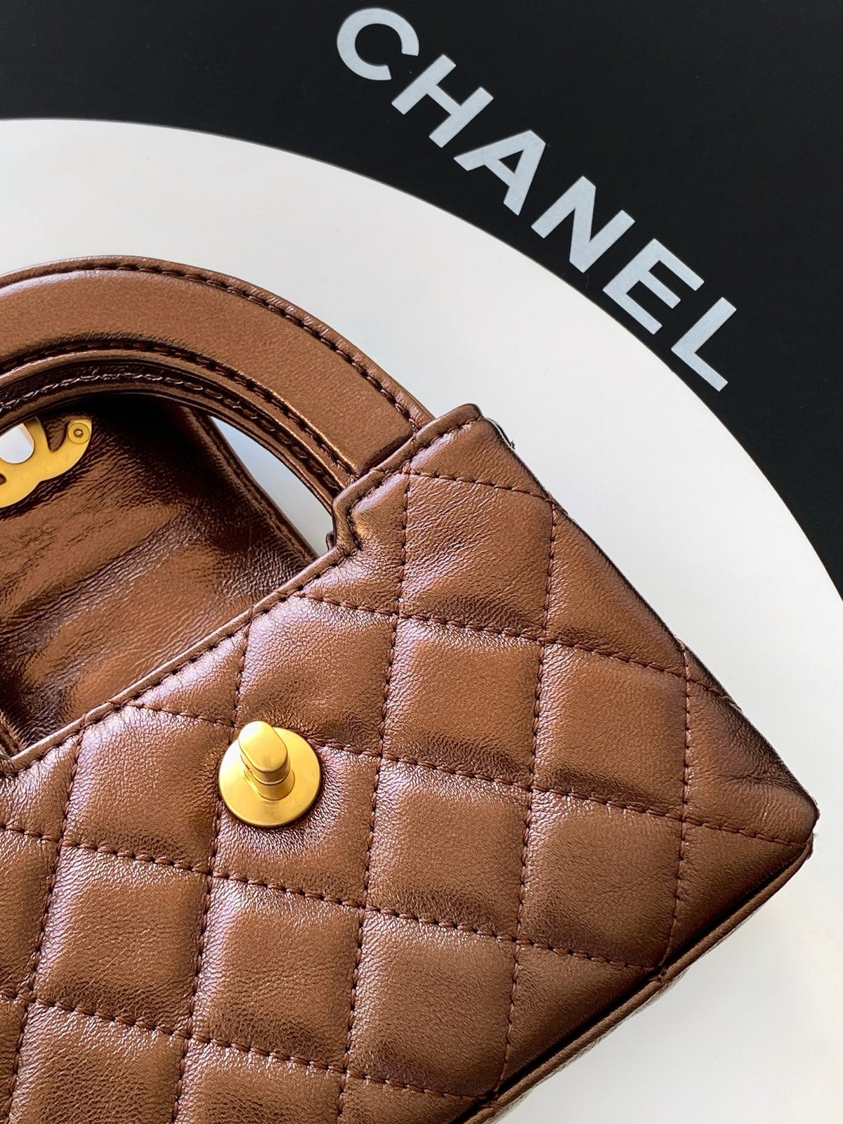 CHANEL 25S MINI KELLY BAG 13 IN BROWN METALLIC LAMBSKIN WITH GOLD HARDWARE