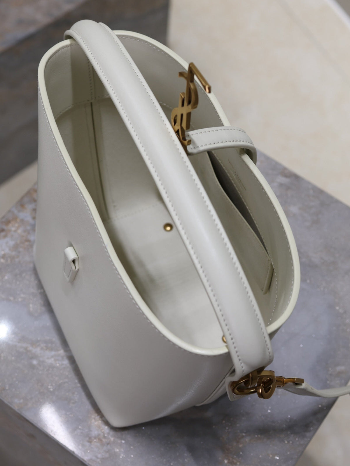 YSL 25S LE 37 BAG 20 IN DUSTY GRAY CALFSKIN GOLD HARDWRE