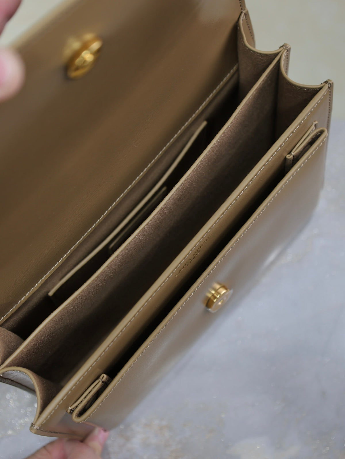 YSL 25S SUNSET BAG 22 IN BROWN CALFSKIN GOLD HARDWARE